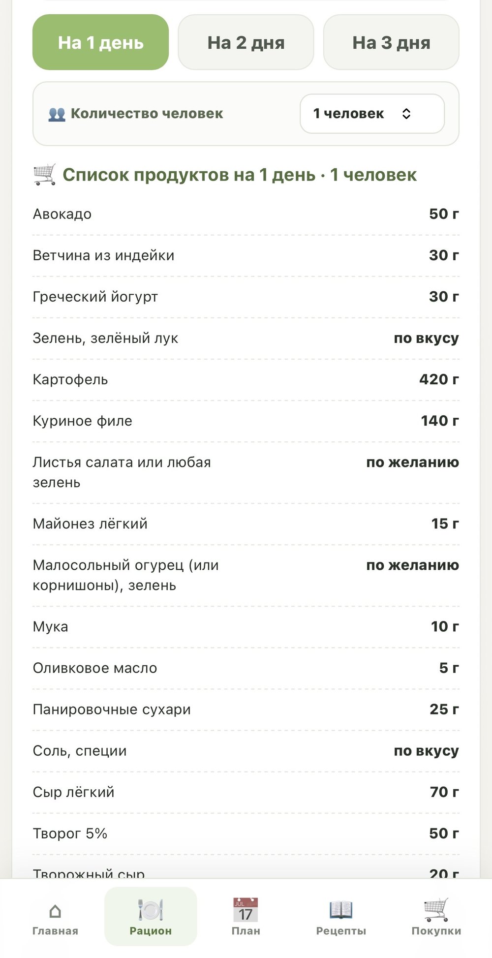 Список продуктов в умном помощнике